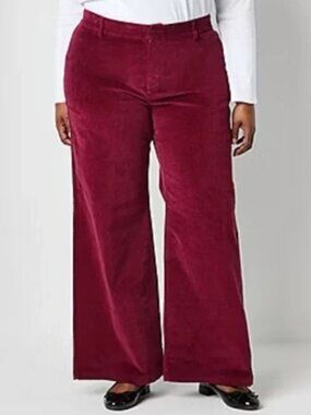 Liz Claiborne Wide Leg High Rise Women Pants Burgundy Passion Flex Waist Sz18